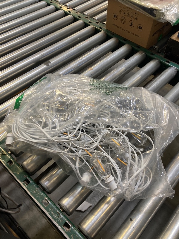 Photo 1 of Larkvue 96FT(2x48FT) Solar Outdoor String Lights with Remote & Timer, Waterproof Dimmable Patio Lights with 30+2 ST38 LED Bulbs for Garden Deck-White