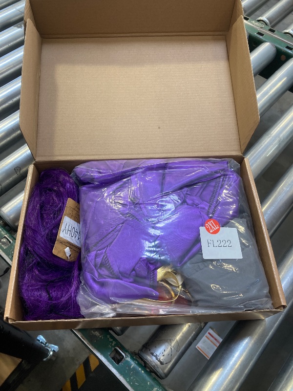 Photo 1 of Adult Raven Costume Women Cosplay Halloween Costumes Purple Hooded Cape with Wig Bodysuit Belt Gemstone Anime Cosplay Party Outfit AJ002-XXL