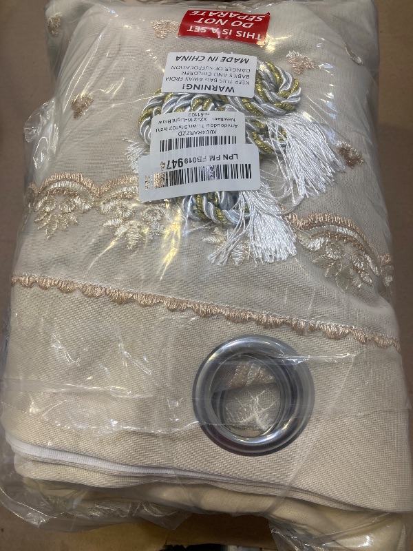 Photo 1 of Amidoudou 1 Pair Luxury European Curtains with Valance for Living Room Bedroom Double Layer Embroidered Room Darkening Curtains (Light Brown,51x102 Inch)