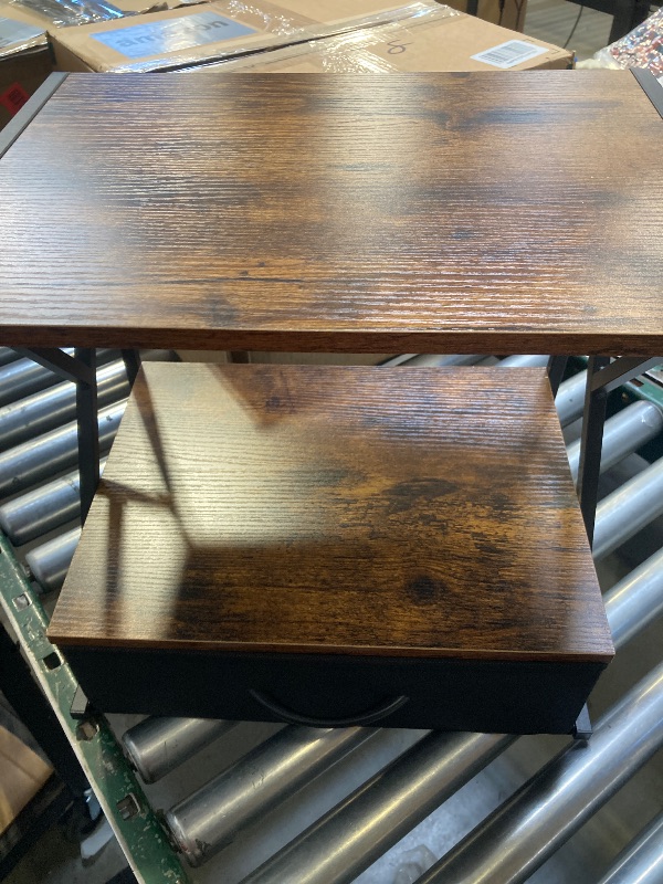 Photo 1 of aboxoo Printer Stand for Desk with Storage Drawer, 2 Tier Desktop Or UnderDesk Shelf, Multi-Purpose Desk Organizer for Home Office, fit Fax Machine/3D Printer/Scanner, Rustic Brown