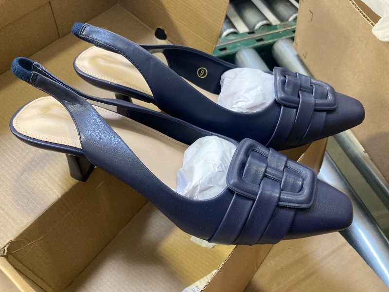 Photo 1 of 9--Womens Slingback Heels Low Kitten Heel Closed Toe Dress Shoes Sexy Elegant Wedding Office Pumps Blue