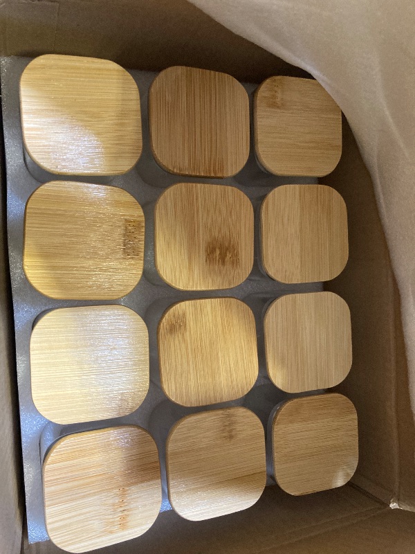 Photo 1 of 6oz Glass Spice Jars with Bamboo Lid and Label, 12 Pack Square Glass Container, Small Food Storage Containers for Kitchen, Clear Empty Seasoning Jar for Sugar, Salt, Coffee Bean, Herb, Borosilicate