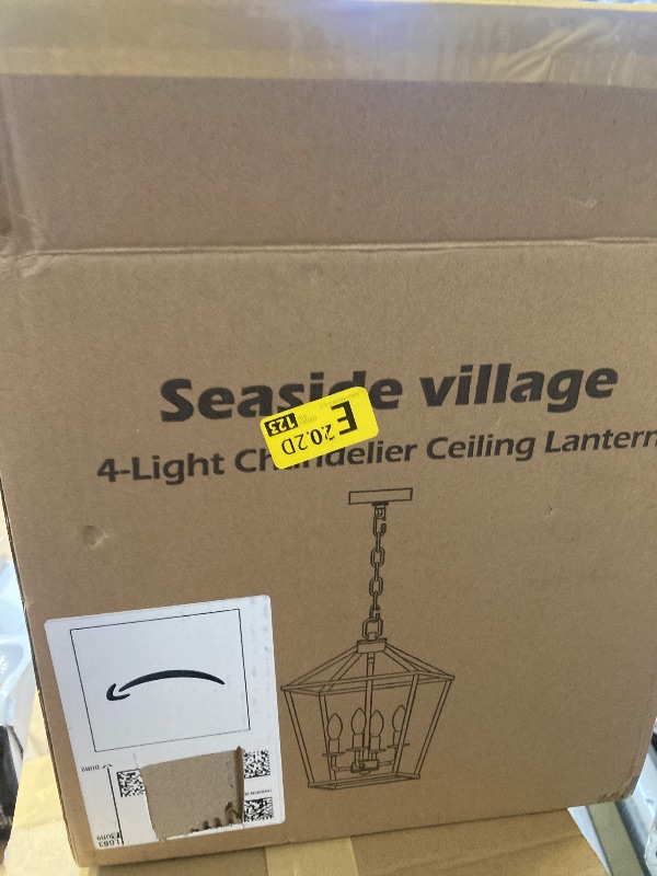 Photo 1 of 4 Light Chandelier, Industrial Ceiling Light Black Lantern Light Fixtures with Farmhouse Metal Cage Adjustable Height Rustic Geometric Hanging Light E12 Base for Kitchen Island, Entryway, Indoor