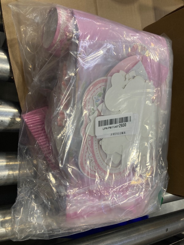 Photo 1 of 196Pcs Princess Birthday Party Decorations Serves 24,Pink Princess Birthday Themed Tableware Includes Scalloped Plates,Napkins,Tablecloth,Banner,Balloon,Cake Topper for Girls Princess Party Supplies