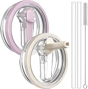 Photo 1 of 40 oz Tumbler Lid Replacement for Stanley Cup Accessories, Leakproof Flip Straw for 40oz Stanley Lids Quencher H2.0 Protour, 2 Pack No Spill Leak Proof Cover Top (Cream, Purple)