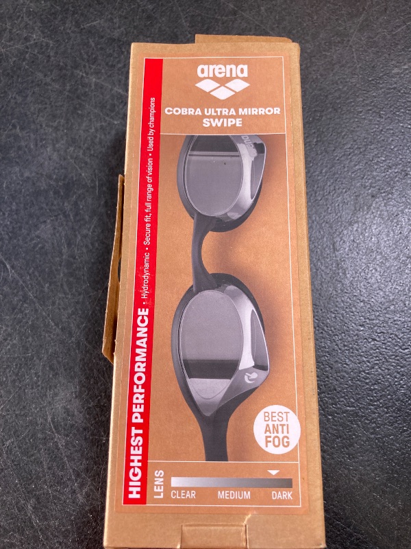 Photo 1 of ARENA Unisex Cobra Ultra Swipe Racing Swim Goggles for Men and Women Swipe Anti-Fog Technology Polycarbonate Mirror Lens, Silver/Black