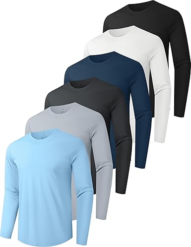 Photo 1 of 6 Pack Men's Quick Dry Long Sleeve Shirts UPF 50+ UV Sun Protection SPF Moisture Wicking T-Shirt for Casual Workout BS - L