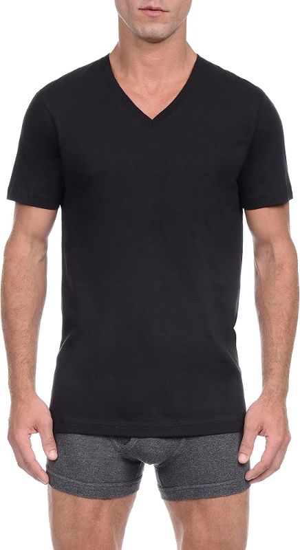 Photo 1 of Amazon Essentials Men's V-Neck Undershirt, Breathable, Cotton, Black, X-Large