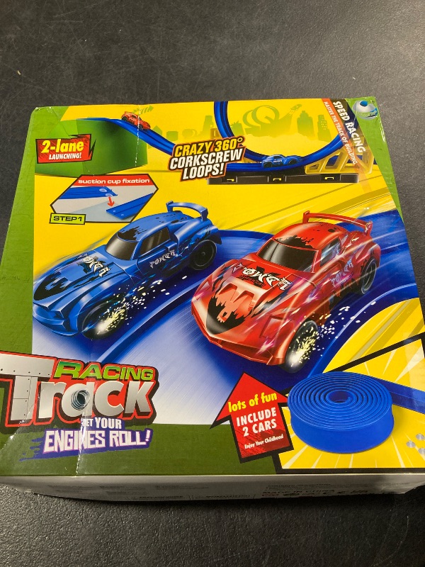 Photo 1 of 20 Ft Flexible Race Track for Kids, Anti Gravity Car Track Set, Flex Race Car Ramp Track with Suction Cups & 360° Fixed Groove- Rolls Up Portable DIY Race Track with Storage Bag (red)