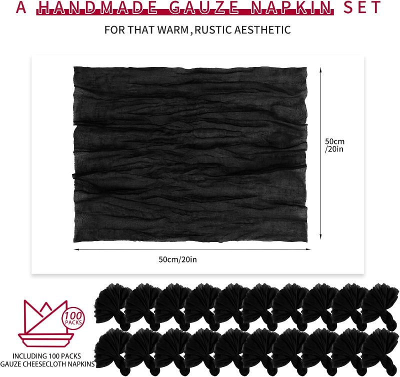 Photo 1 of  Teruntrue 100 Pack Black Cloth Napkins Cheesecloth Napkins Set of 100 Gauze Napkins Bulk Washable Boho Dinner Table Napkins Wedding Party Baby Shower Birthday Party Decorations?20 x 20 Inch
