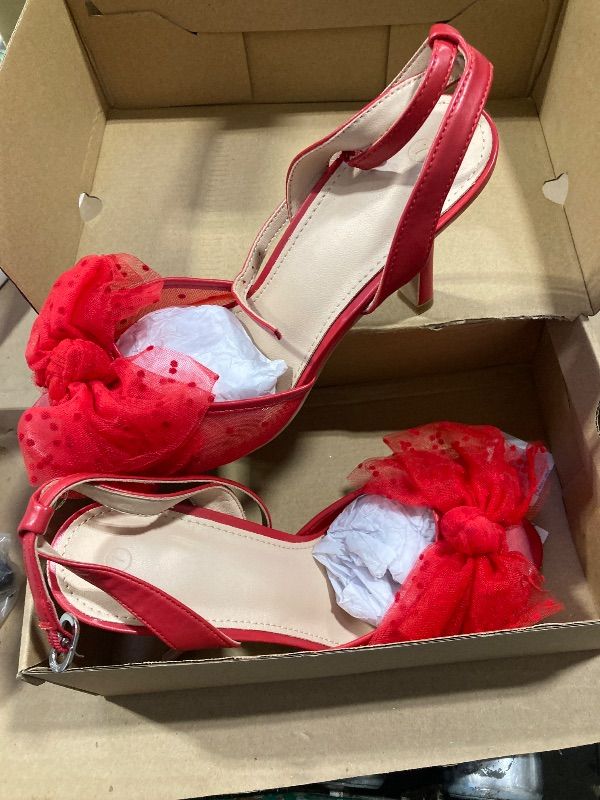 Photo 1 of 7 Coutgo Womens Bow Tie Heels Sandals Slingback Peep Toe Wedding Heels Mesh High Stiletto Heel Summer Cute Wedding Bridal Shoes