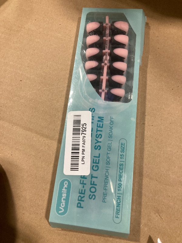 Photo 1 of 150Pcs Deep French Gel Nail Tips Pink, Vansiho Black Short Square French Tips Press on Nails, Square Soft Gel Nails for Nail Art DIY 15 Sizes