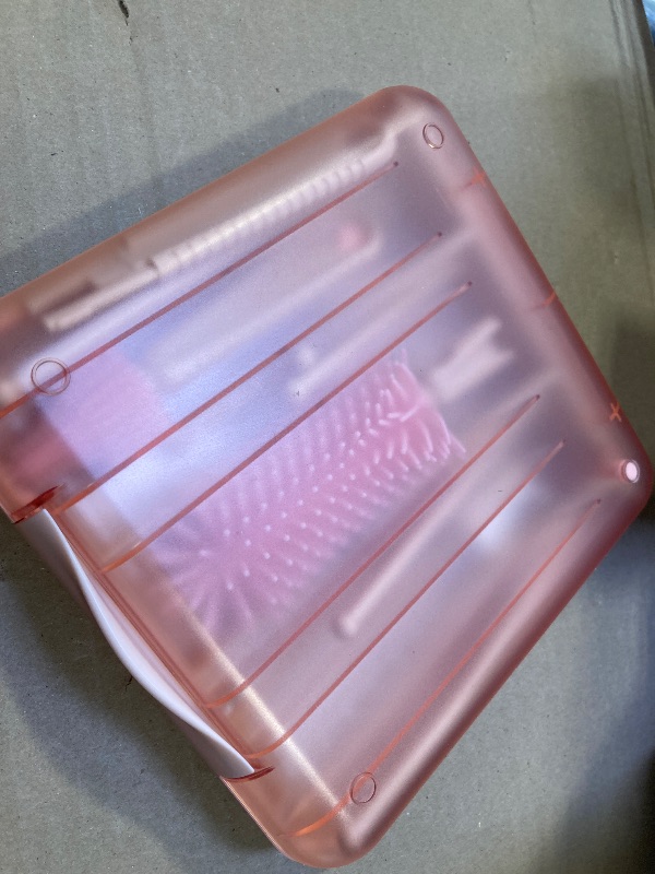 Photo 1 of 6 in 1 Baby Bottle Cleaner Set with Drying Rack,Silicone Baby Bottle Brush,Straw Brush,Nipple Brush,Soap Dispenser and Storage Box, Portable Baby Essentials for Home&Travel(Pink)