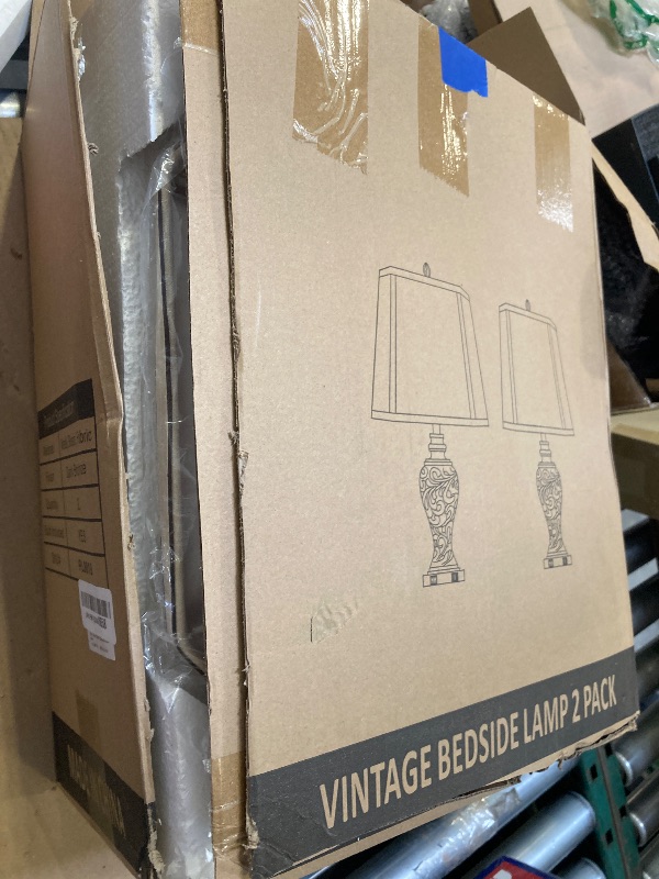 Photo 1 of 28.5" high Vintage Brown Table Lamps Set of 2 - Bedside Lamp with Faux Silk Shades - for Bedroom and Living Room with USB and Nightlight - Perfect for Nightstands and Bedrooms (Bulb Included)