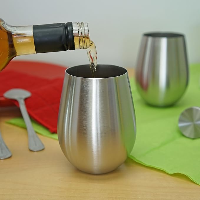 Photo 1 of  Stainless Steel Stemless Wine Glasses Set of 2-18oz Unbreakable Wine Glasses for Outdoor, Travel, Camping, Pool, and Picnics