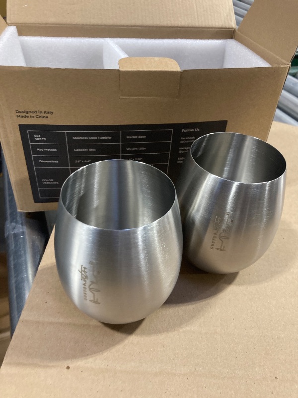 Photo 1 of  Stainless Steel Stemless Wine Glasses Set of 2-18oz Unbreakable Wine Glasses for Outdoor, Travel, Camping, Pool, and Picnics