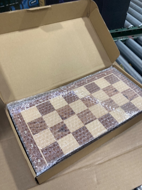 Photo 1 of 15" Folding Walnut Chess Set with Storage - Tournament-Size Portable Chess Board for Adults, Travel, Family Game Night, Gifts