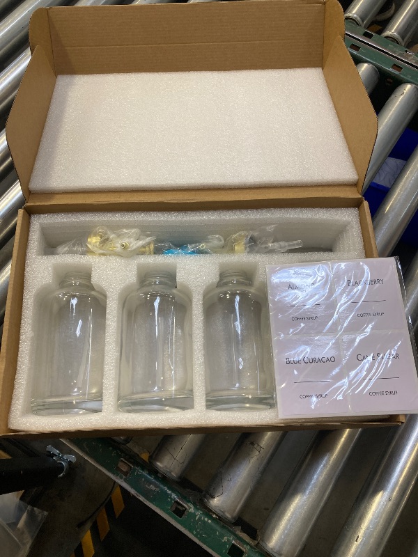 Photo 1 of 16.9 oz (500 ml) Coffee Syrup Dispenser Set- 3 Glass Bottles with Gold Pumper and Syrup Labels - Precise Dispensing and Stylish Addition to Coffee Shop, Cafe or Home Bar