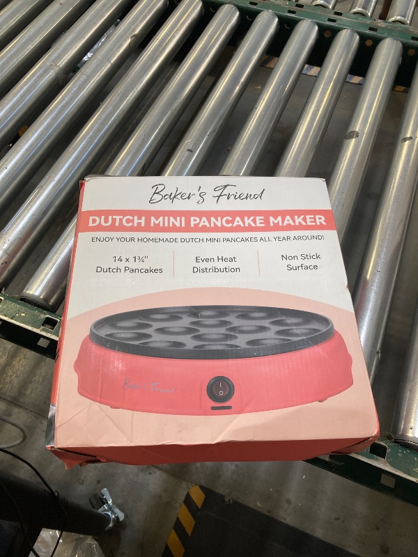 Photo 1 of Baker's Friend Mini Pancakes Maker Machine, Dutch Mini Pancake Griddle, 14 Holes Electric Poffertjes Pan, Ideal for Breakfast, Snacks, Desserts & More, Red