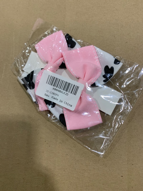Photo 1 of 2PC Cow Print Hair Bow Clips 4 Inch Pink Cowgirl Pigtail Bows Farm Party Hair Accessories