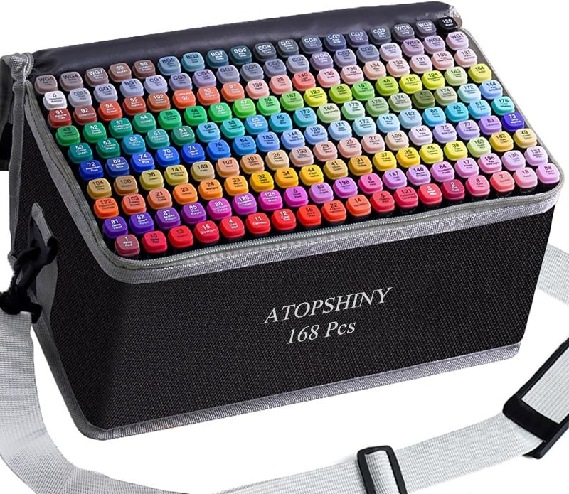 Photo 1 of Alcohol Markers 168 Colors Drawing Pens Set Dual Tip Permanent Art Markers for Kids and Adult Gifts-168 Black Shell Refillable
