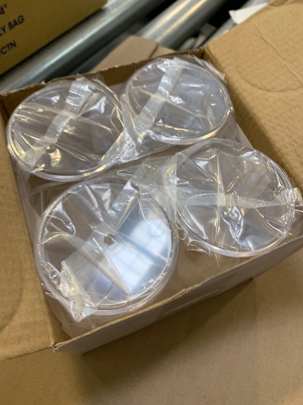 Photo 1 of 4 Pack Qtip Holder Dispenser with Bamboo Lids - 10 oz Clear Plastic Apothecary Jar Containers for Vanity Makeup Organizer Storage - Bathroom Accessories Set for Cotton Swab, Ball, Pads, Floss