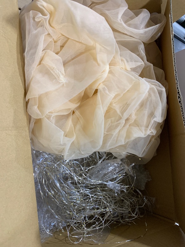 Photo 1 of 10x10ft Champagne Tulle Backdrop Curtain with Lights String for Parites, Sheer Photo Backdrop Curtains with Lights for Wedding Backdrop Ceremony Reception Bridal Shower Baby Shower Birthday Party