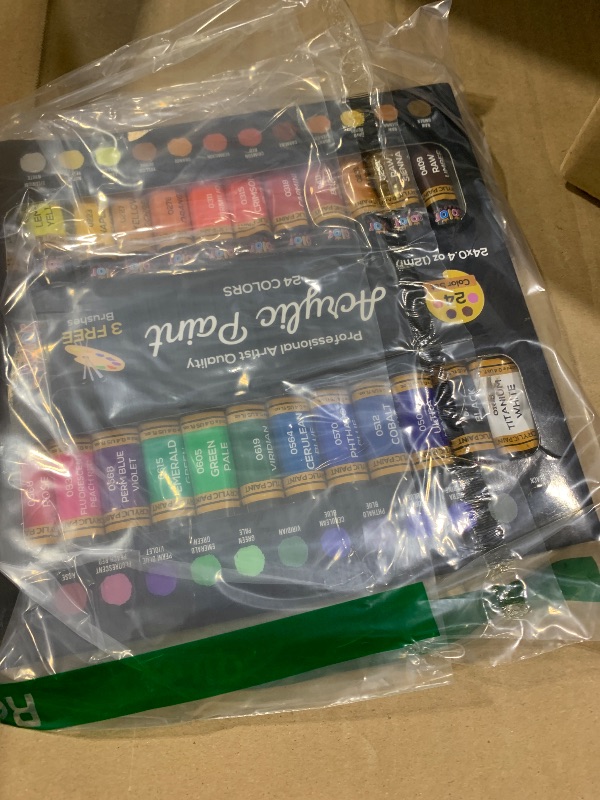 Photo 1 of Acrylic Paint Set Canvas Art Paints 24 Colors Perfect Paint Finish (0.41oz,12 ml) With 3 Brushes - Painting Canvas, Paper, Wood, Rock, MDF, Ceramic & Fabric