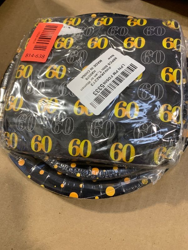 Photo 1 of 96PCS 60th Theme Birthday Party Tableware Vintage 1965 Party Supplies 60 Year Old Birthday Party Decorations Plates Napkins Forks Black and Gold Dinnerware Favors for Men or Women