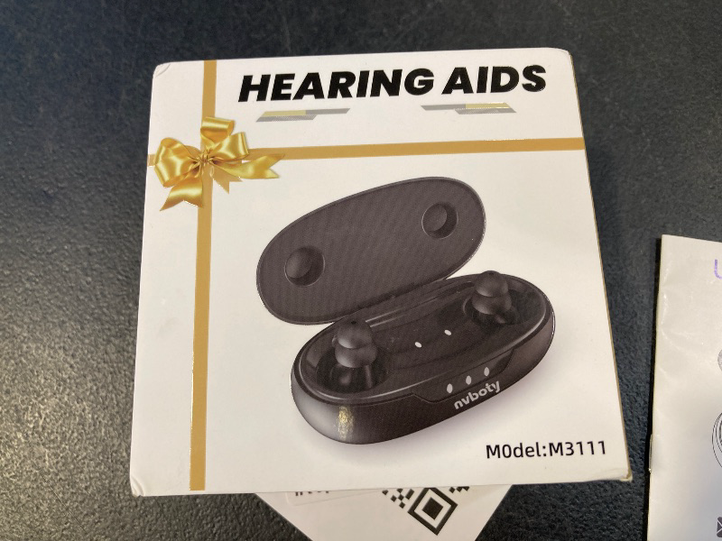 Photo 1 of NVBOTY Supermini Hearing Aids for Seniors with Digital Chips, 80H Wireless Charging Case OTC Rechargeable Hearing Amplifiers Invisible with 16-Channel Sound Processing 3 Levels Volume (Black)