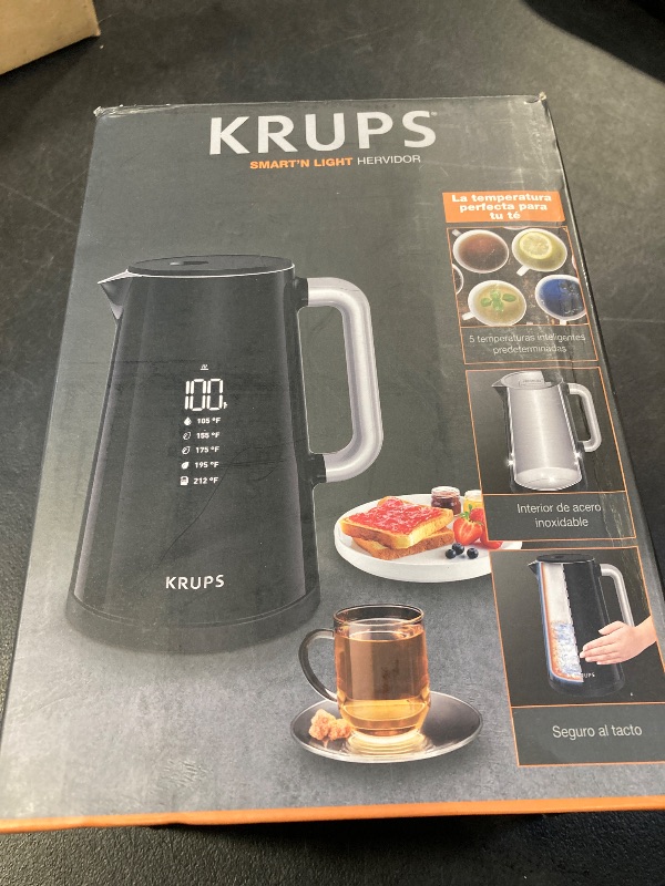 Photo 1 of KRUPS Smart Temp Electric Kettle: 1.7L Capacity, 5 Precise Temperature Settings, Digital Display, Cool-Touch Exterior, Cordless Design for Tea and Coffee Lovers