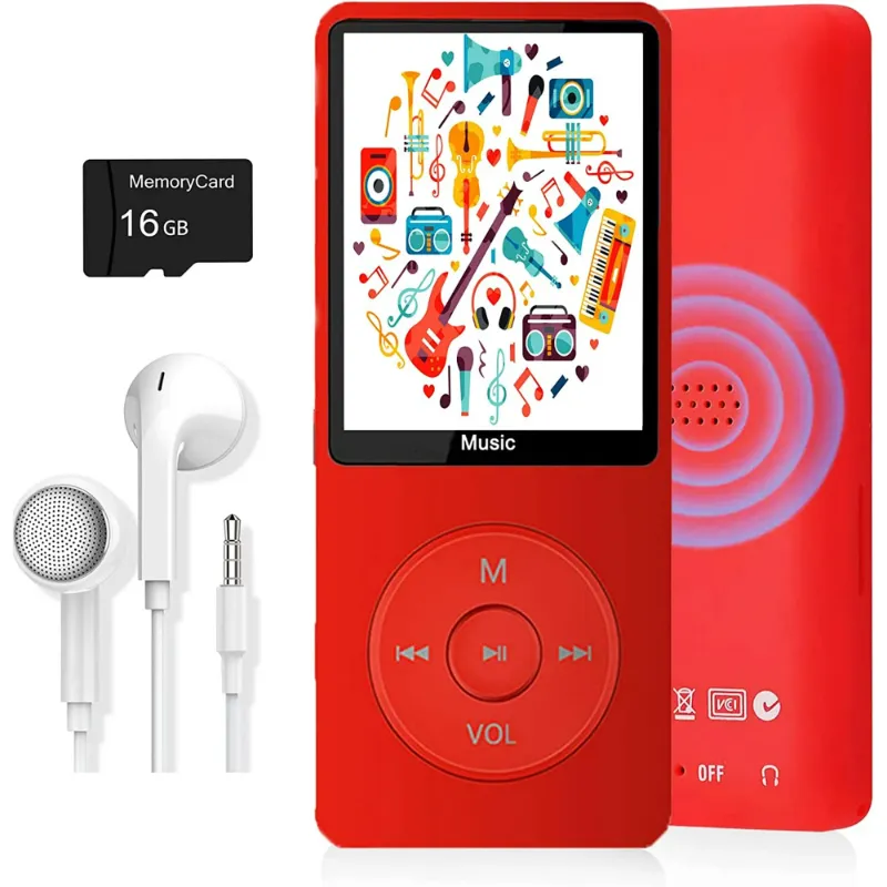 Photo 1 of MP3 Player, Music Player with 16GB Micro SD Card, Build-in Speaker/Photo/Video Play/FM Radio/Voice Recorder/E-Book Reader, Supports up to 128GB (Red)
