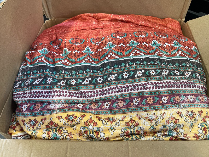 Photo 1 of Boho Full Comforter Set 8 Pieces,Orange and Green Bohemian Striped Bed in a Bag, Paisley Soft Microfiber Bedding Comforter Set