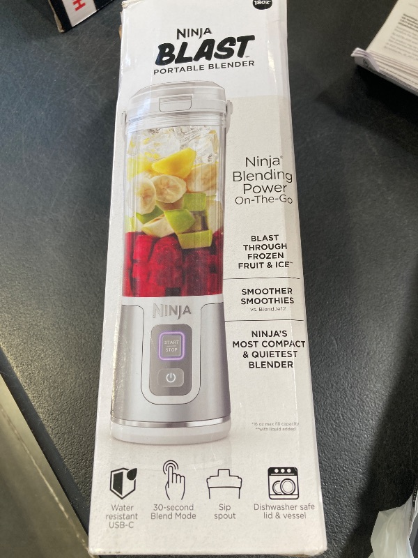 Photo 1 of Ninja BC151WH Blast Portable Blender, Cordless, 18oz. Vessel, Personal Blender-for Shakes & Smoothies, BPA Free, Leakproof-Lid & Sip Spout, USB-C Rechargeable, Dishwasher Safe Parts, White