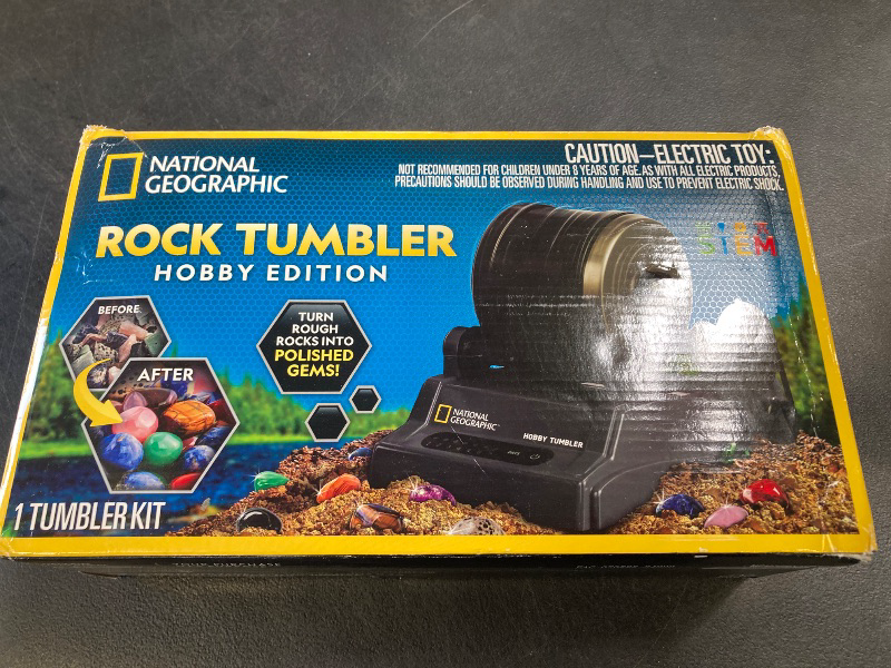 Photo 1 of Blue Marble National Geographic Rock Tumbler Kit – Hobby Edition Includes Rough Gemstones, and 4 Polishing Grits, Great STEM Science Kit for Geology Enthusiasts, Rock Polisher for Kids and Adults