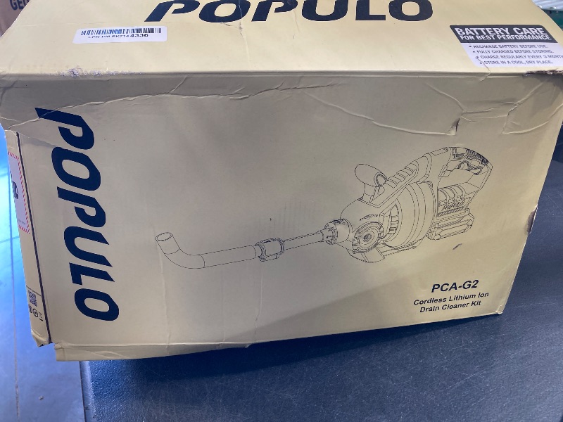 Photo 1 of POPULO 20V Cordless Electric Drain Snake, 25Ft Replaceable Cable with 2.0Ah Battery, Extension Tube & Charger, Snake Drain Clog Remover Tool for Toilet, Floor Drain, Sink and Shower 3/4"-2" Pipe