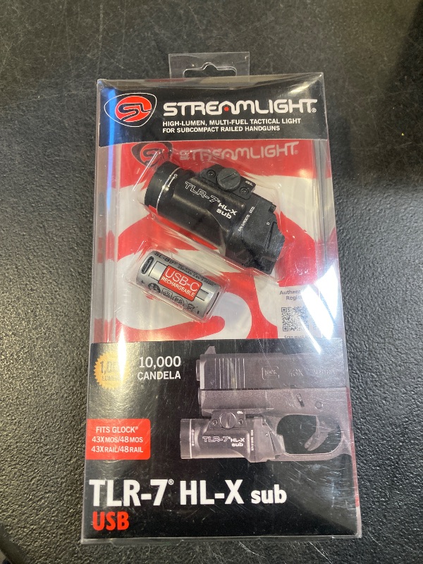 Photo 1 of Streamlight 69503 TLR-7 HL-X sub USB 1000-Lumen Rechargeable Rail-Mounted Weapon Light Designed Exclusively for Glock 43X/48 MOS, 43X/48 Rail, Includes Mounting Kit with Keys, Black