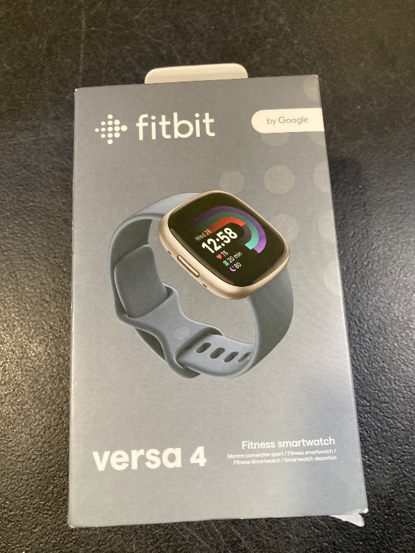 Photo 1 of Fitbit Versa 4 Fitness Smartwatch with Daily Readiness, GPS, 24/7 Heart Rate, 40+ Exercise Modes, Sleep Tracking and more, Waterfall Blue/Platinum, One Size (S & L Bands Included)