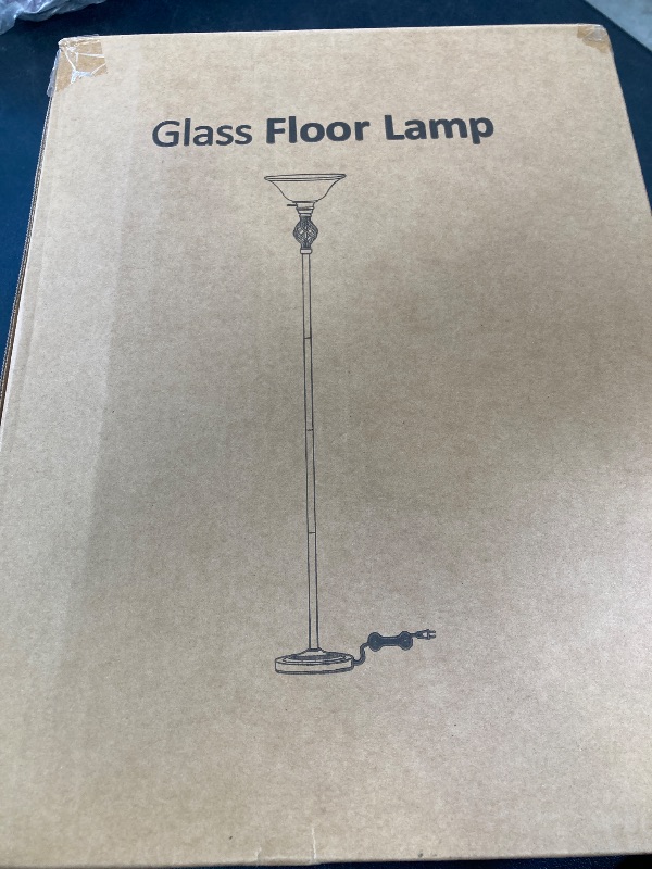 Photo 1 of Torchiere Floor Lamp for Living Room, LED Standing Reading Light for Bedroom with Glass Shade for Living Room Corner Bedroom Home Office,Bulbs Included (Red Brown, Glass 1 Head)