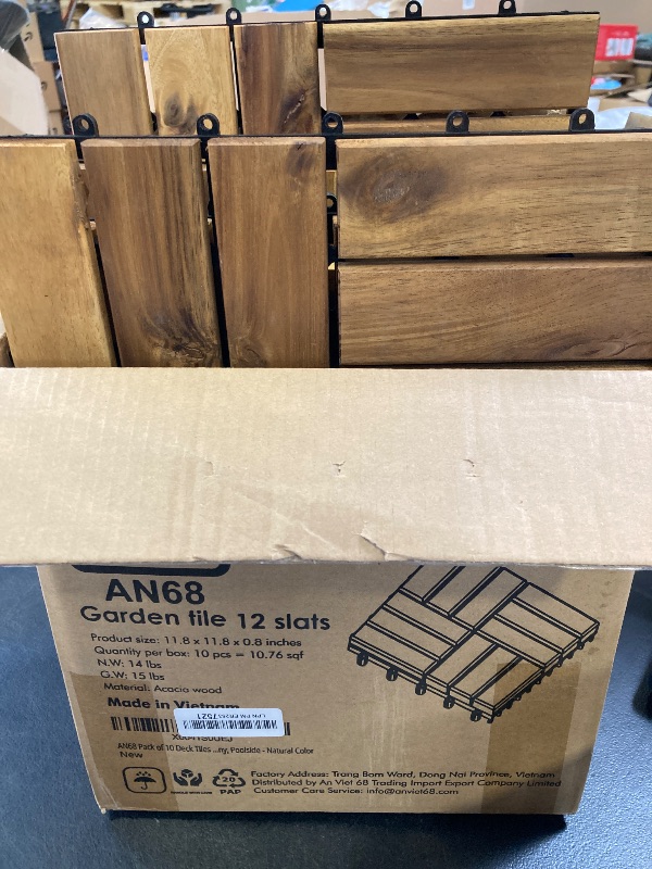Photo 1 of AN68 Pack of 10 Deck Tiles - 12"x12" Interlocking Natural Solid Acacia Wood for Outdoor & Indoor, Patio Garden, Balcony, Poolside - Natural Color