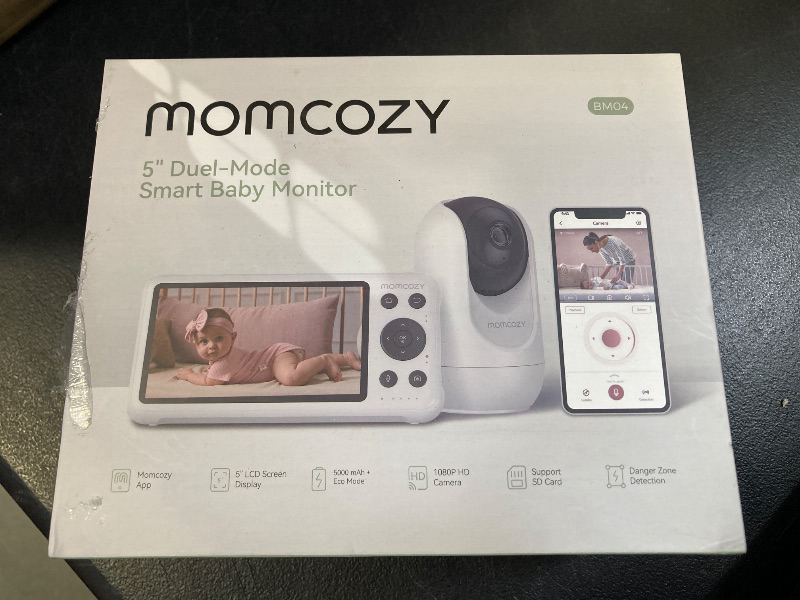 Photo 1 of Momcozy Smart WiFi Baby Monitor with Camera and Audio, 5" 1080P Screen with Wall Mount, Motion & Cry Detection, Safe Fence, Clear Night Vision, 5000mAh Battery, 2-Way Talk, Photo & Video Recording