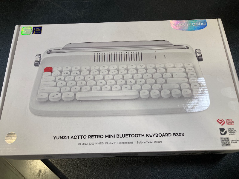 Photo 1 of YUNZII Upgraded Wireless Typewriter Keyboard, Retro Aesthetic with Integrated Stand, Cute Round Keycaps, USB-C/Bluetooth Connection for Table, Phone, PC and Win/Mac/Android (B307, Ivory Butter)