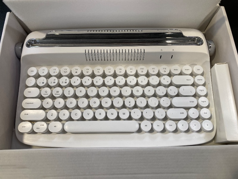 Photo 1 of YUNZII Upgraded Wireless Typewriter Keyboard, Retro Aesthetic with Integrated Stand, Cute Round Keycaps, USB-C/Bluetooth Connection for Table, Phone, PC and Win/Mac/Android (B307, Ivory Butter)