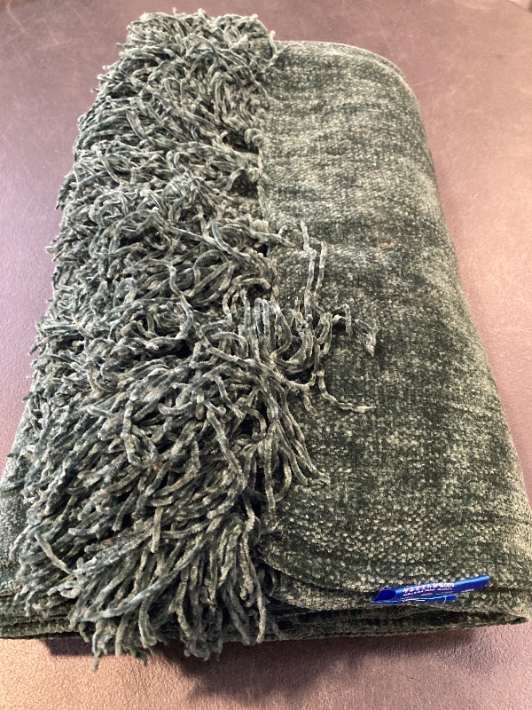Photo 1 of LONG CREATE Chenille Throw Blanket for Couch 60"X 80" Twin, Soft Cozy Throws with Fringe Tassel for Bed Sofa Chair Cover, Lightweight Knitted Decorative Boho Blankets for Living Room, Dark Green