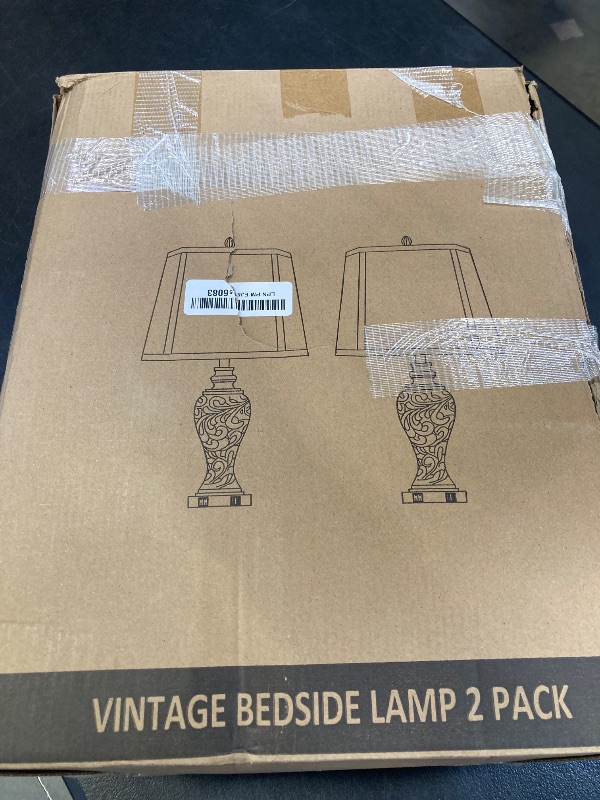 Photo 1 of 28.5'' Table Lamps Set of 2 for Living Room, Vintage Bedside Lamps with USB A+C Ports & Nightlight, Farmhouse Nightstand Lamps with Faux Silk Shade for Bedroom, Study Room, Office (LED Bulbs Included)