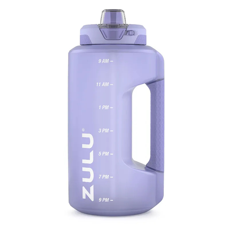 Photo 1 of ZULU Goals 64oz Large Half Gallon Jug Water Bottle with Motivational Time Marker, Covered Straw Spout and Carrying Handle, Perfect for Gym, Home, and Sports, Tropical Violet
