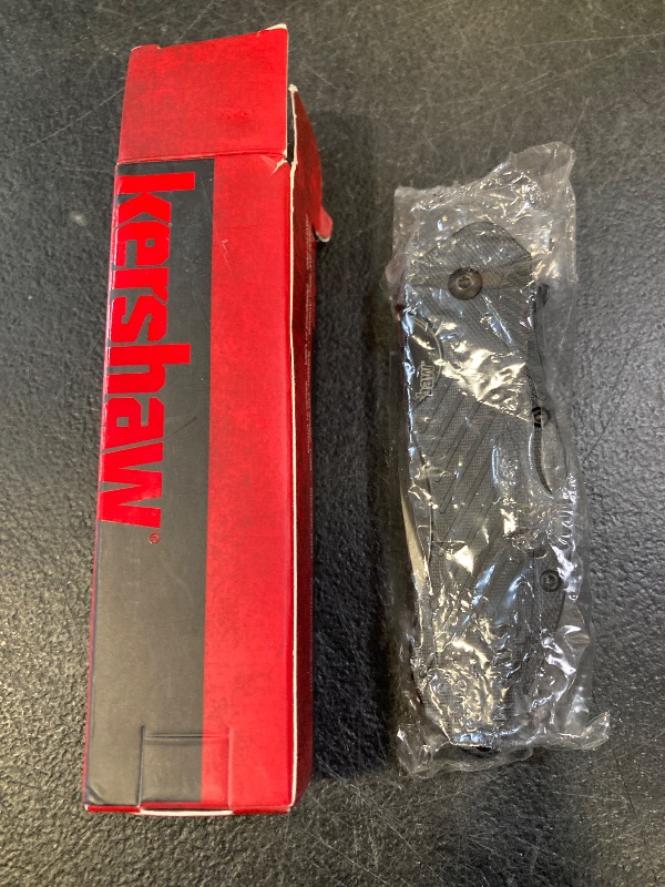 Photo 1 of Kershaw Clash Black Serrated Pocketknife, 3" 8Cr13MoV Steel Drop Point Blade, Assisted One-Handed Flipper Opening, Folding Utility EDC