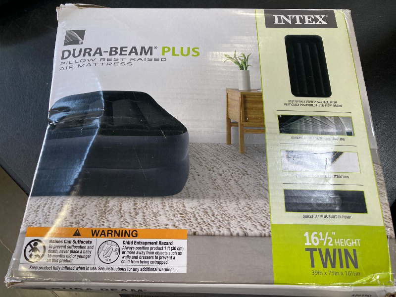 Photo 1 of Intex Raised Airbed Mattress with Built-in Pump, Dura-Beam Plus Pillow, Twin - Portable Inflatable Luxury Blow-Up Bed for Adults, Camping, Guests