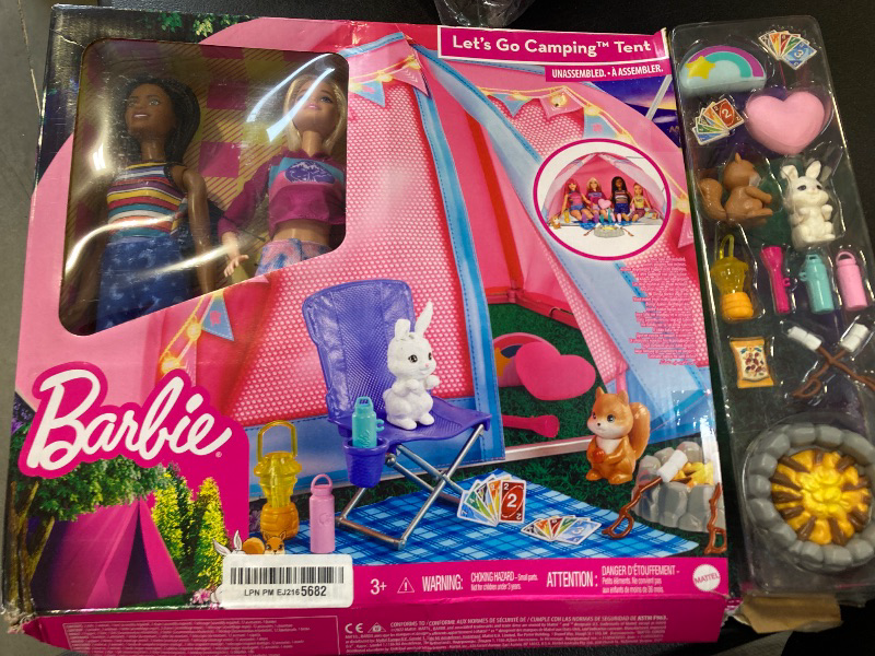 Photo 1 of Barbie Dolls & 20 Accessories, It Takes Two Camping Tent Playset with Brooklyn & Malibu, Plus 2 Moving Animals (Amazon Exclusive)