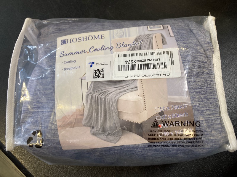 Photo 1 of CHOSHOME Cooling Blanket for Hot Sleepers Lightweight Summer Cold Thin Blankets for Sleeping, Hot Flashes Night Sweats, Soft Blanket for Bed, Queen Size, Blue